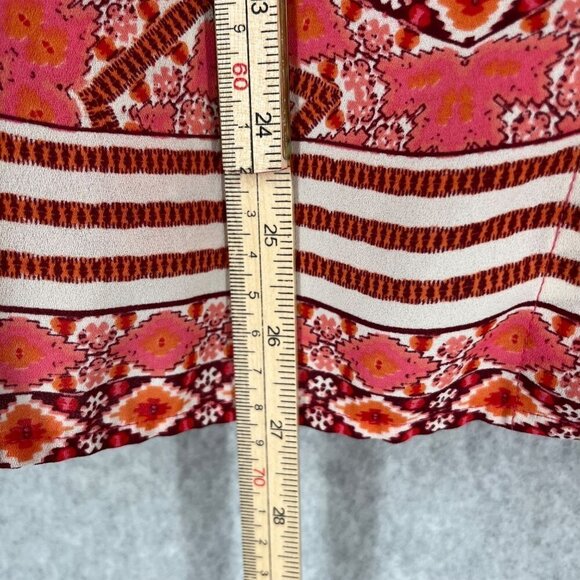 Talbots Long Sleeve Chiffon Blouse Top Size M Pink White Geometric Boho Barbie - Picture 9 of 11